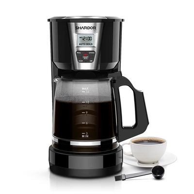 Tự động đổ trên máy pha cà phê nhỏ giọt bằng thép không gỉ 1.8L 12 cốc màu đen