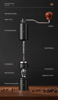 Máy xay cà phê bằng tay bằng gỗ bằng thép phẳng có thể điều chỉnh 28g 12 cài đặt