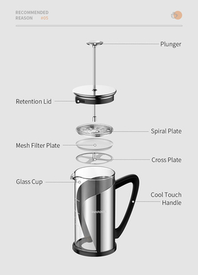 BPA Free 34oz French Press Bộ lọc 4 lớp 1000ML Thép không gỉ