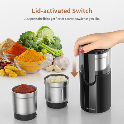 Máy xay cà phê bột trung bình Máy xay tỏi có thể tháo rời 2 cốc Máy pha cà phê gia đình 200W