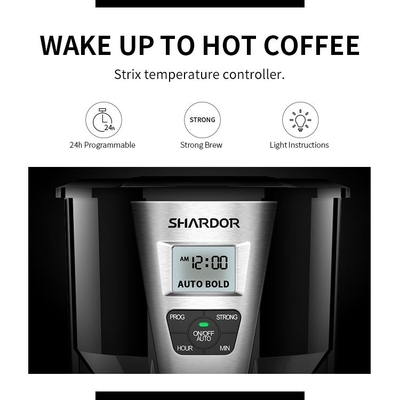 Tự động đổ trên máy pha cà phê nhỏ giọt bằng thép không gỉ 1.8L 12 cốc màu đen