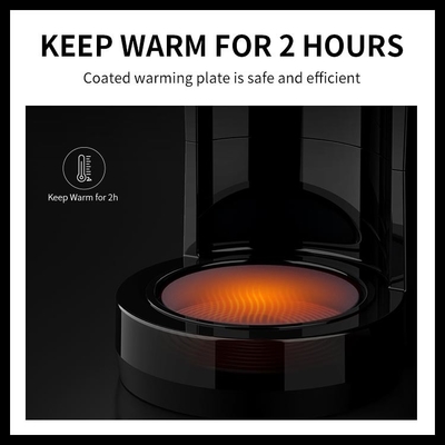Tự động đổ trên máy pha cà phê nhỏ giọt bằng thép không gỉ 1.8L 12 cốc màu đen
