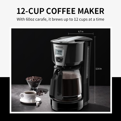 Tự động đổ trên máy pha cà phê nhỏ giọt bằng thép không gỉ 1.8L 12 cốc màu đen