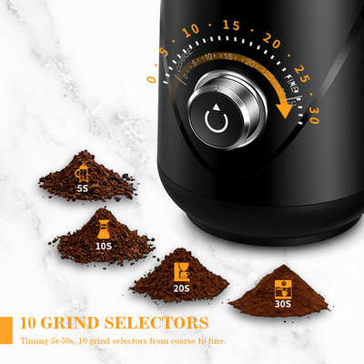 Công suất 70g Burr Mill Grinder 63 Db Noise Timing Núm vặn Máy xay cà phê Burr cầm tay