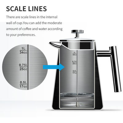 1000ML Máy pha cà phê kiểu Pháp tự động Máy pha cà phê Du lịch Tường đôi bằng thép không gỉ