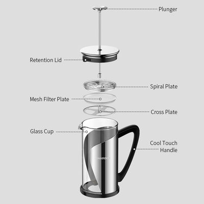 Thép không gỉ cách nhiệt Máy ép cà phê lớn của Pháp Máy pha cà phê Du lịch Cắm trại Trà thủy tinh cổ điển