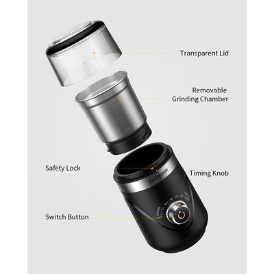 Máy xay cà phê có thể sạc lại 150W Núm hẹn giờ ABS Bát có thể tháo rời Máy pha cà phê nhỏ gọn